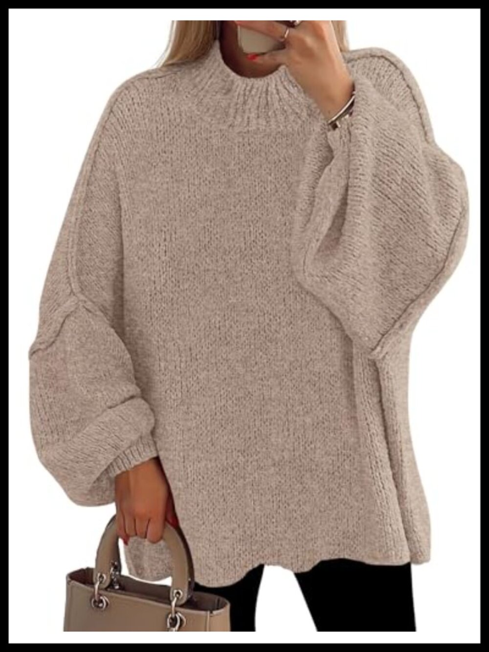 Oversized Chunky Knit Mock Neck Pullover Sweater Long Sleeve Tunic